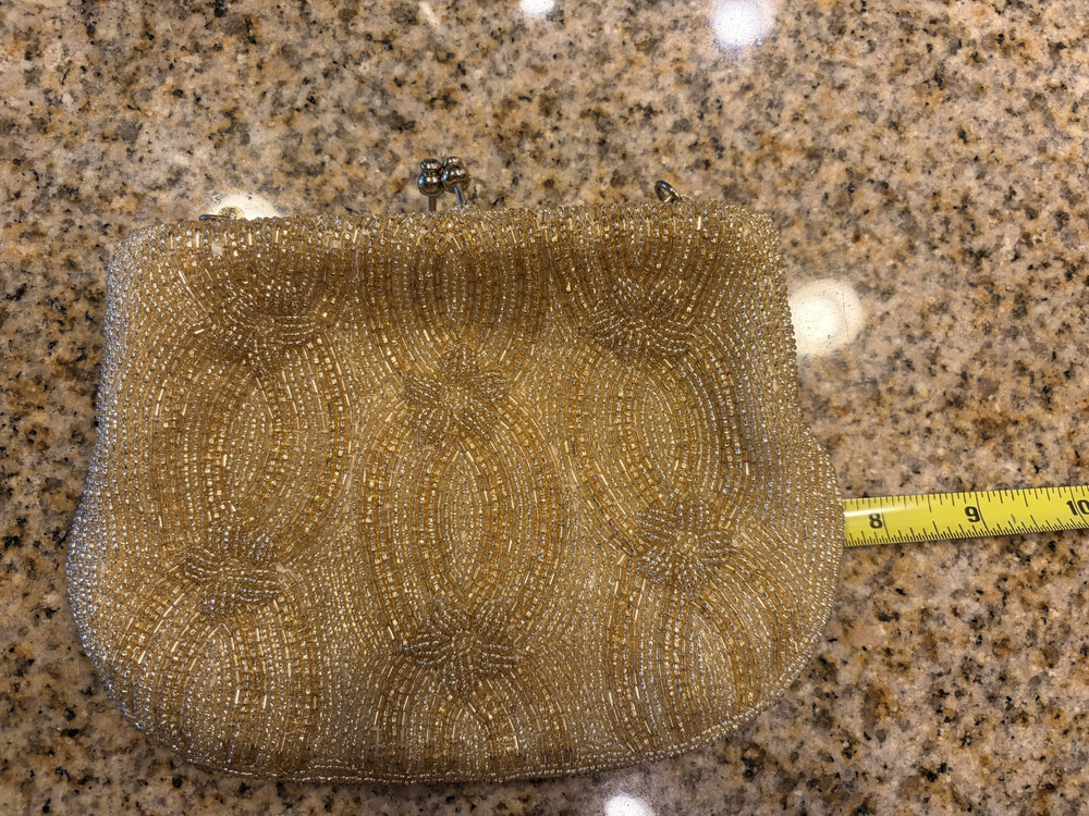 Vtg Walborg 1950's Beaded Purse Evening Bag Gold  Hong Kong